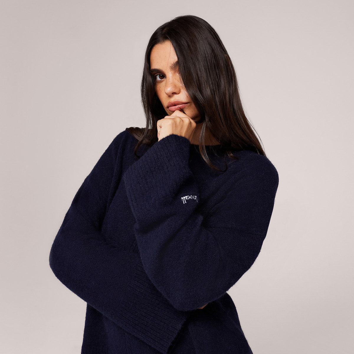 Brushed Knit Split Hem Oversized Jumper - Navy