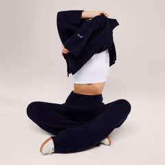 Brushed Knit Wide Leg Trousers - Navy