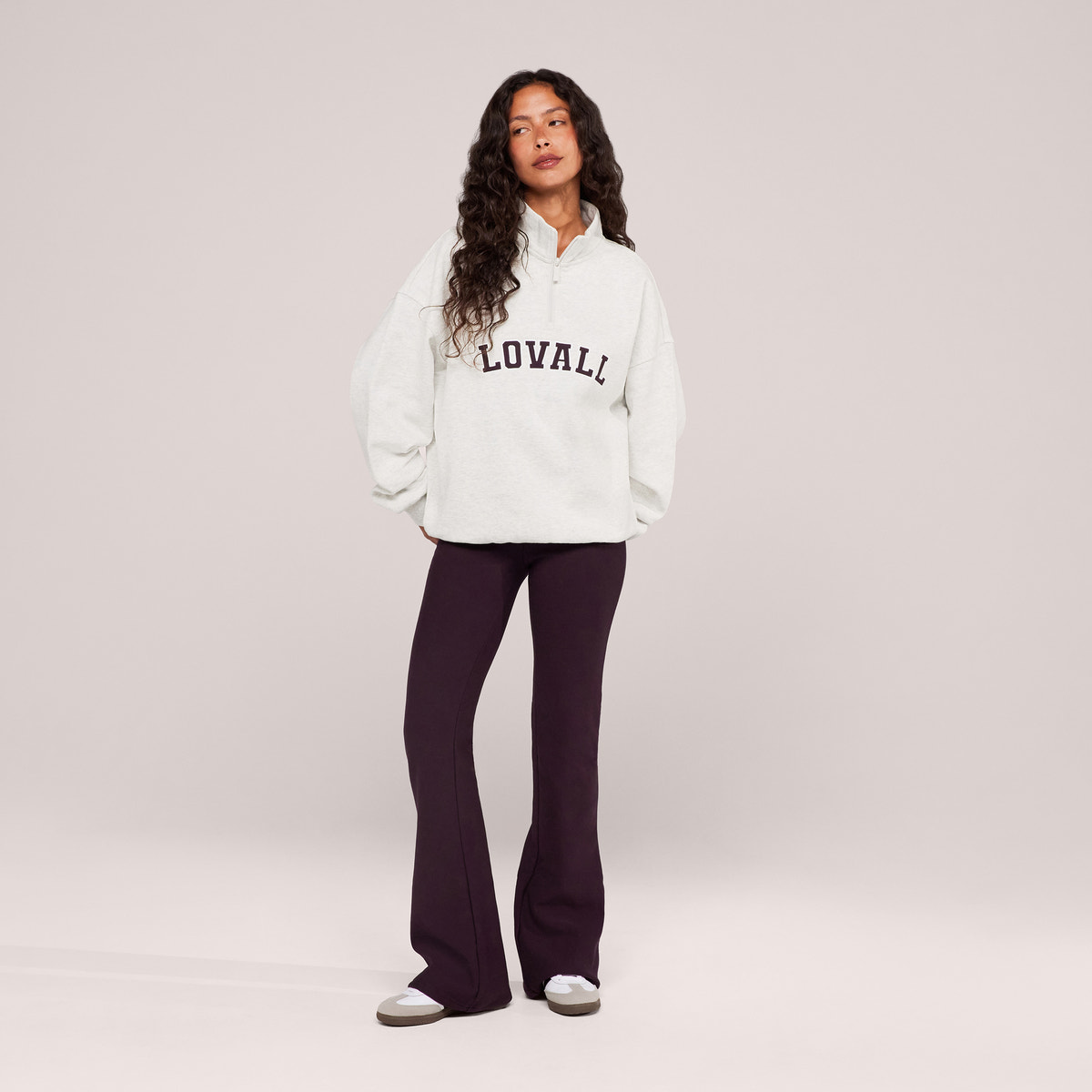 Loopback Varsity 1/4 Zip Sweatshirt - Light Grey Marl