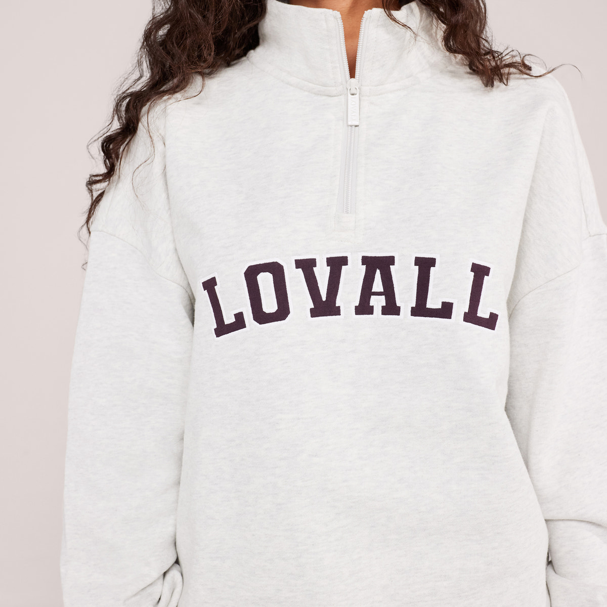 Loopback Varsity 1/4 Zip Sweatshirt - Light Grey Marl
