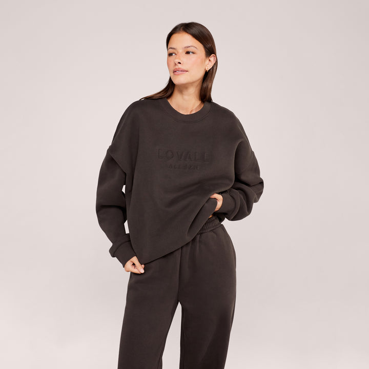Heavyweight Oversized Sweatshirt Embossed - Black Coffee