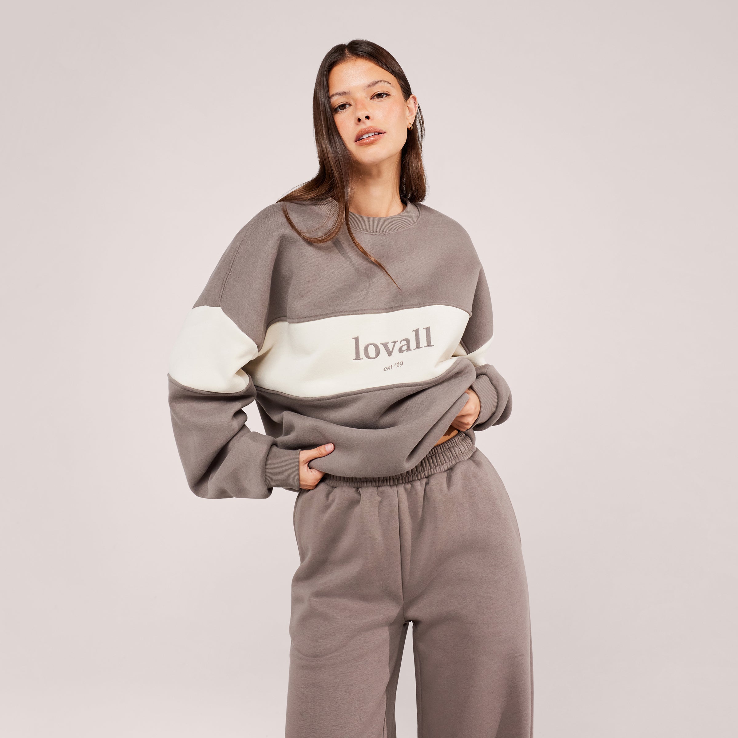 Heavyweight Oversized Sweatshirt Colour Block - Mocha