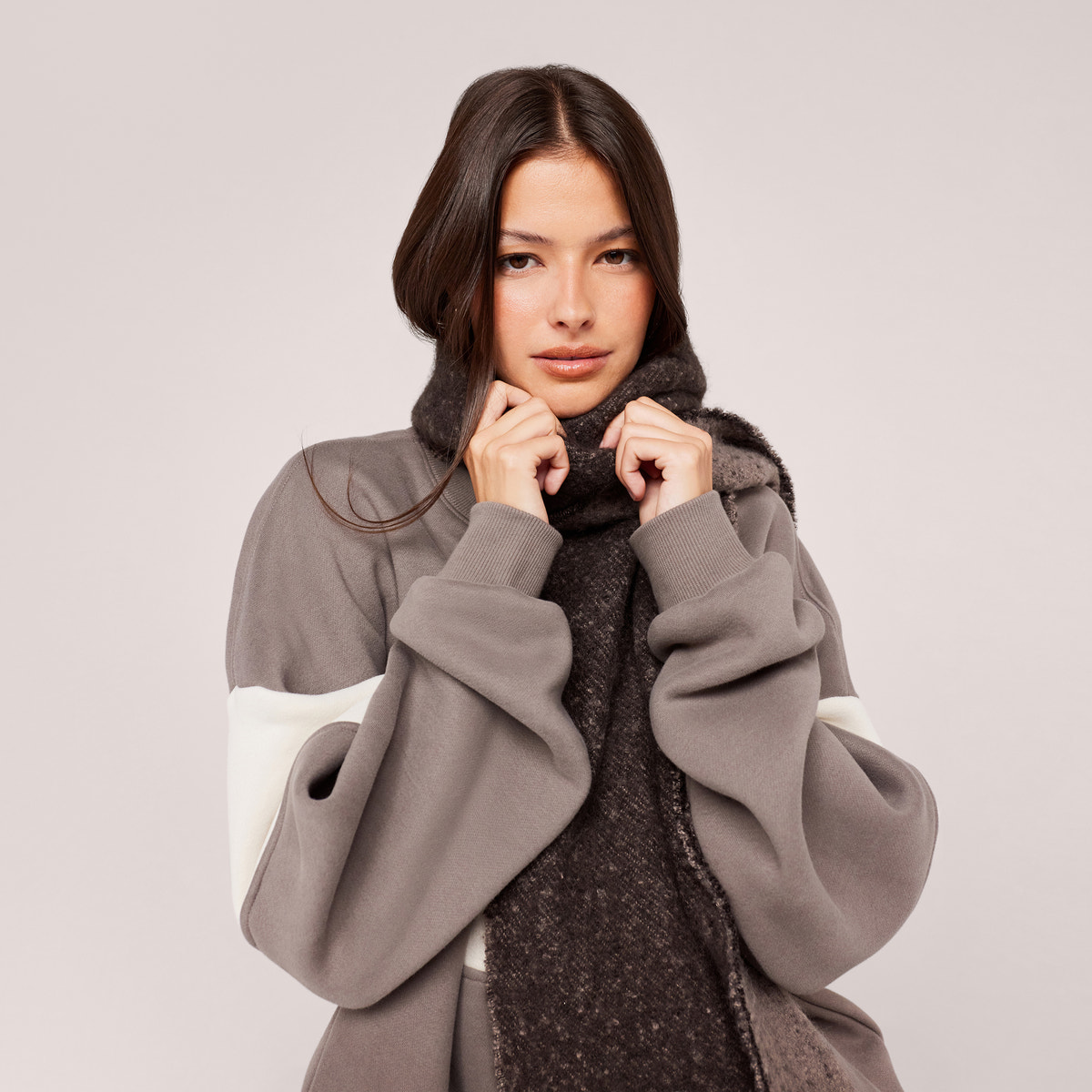 Heavyweight Oversized Sweatshirt Colour Block - Mocha
