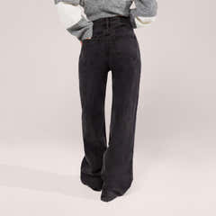 Wide Leg Jeans - Washed Black