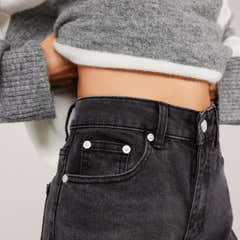 Wide Leg Jeans - Washed Black
