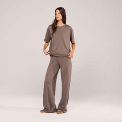Soft Touch Wide Leg Lounge Set - Mocha