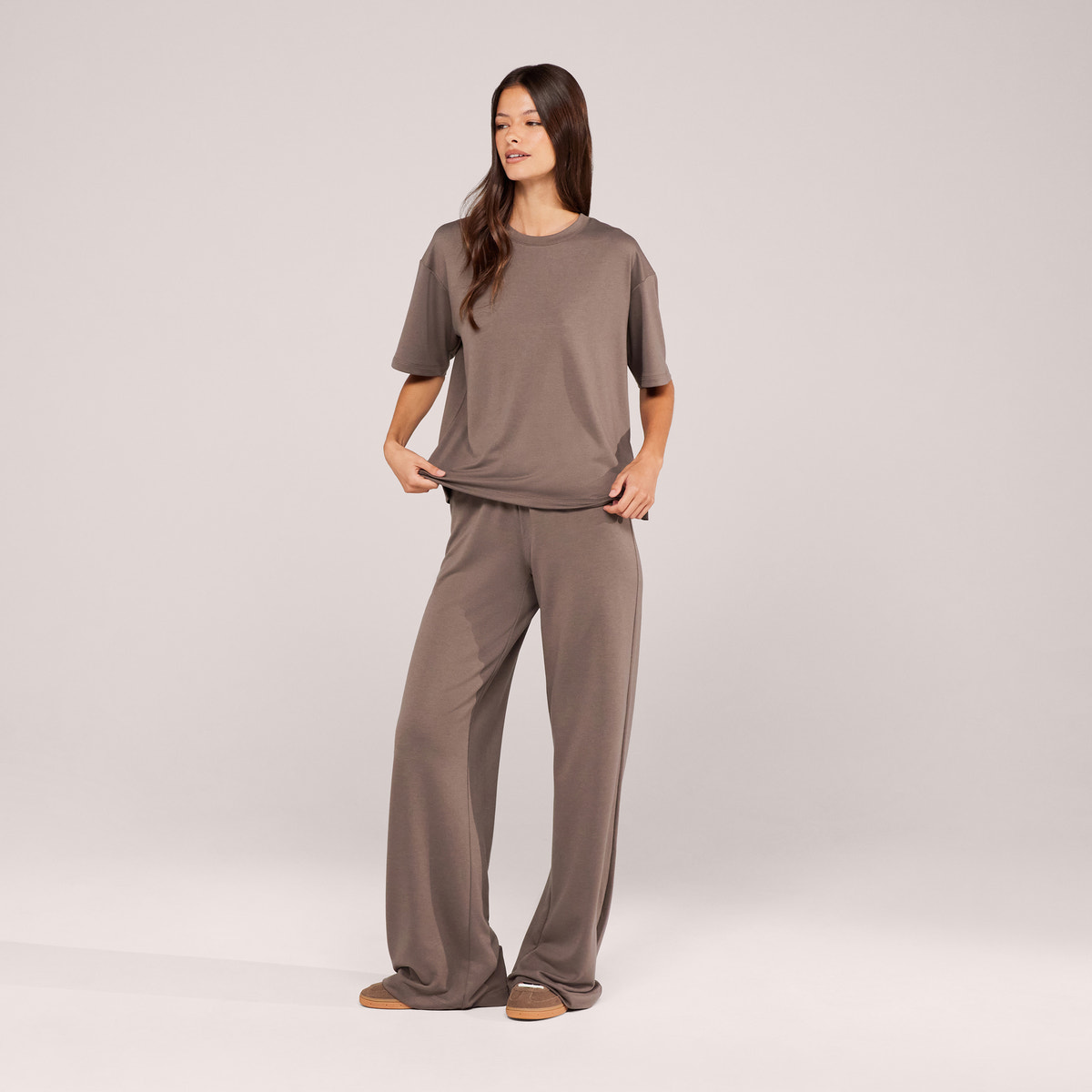 Soft Touch Wide Leg Lounge Set - Mocha