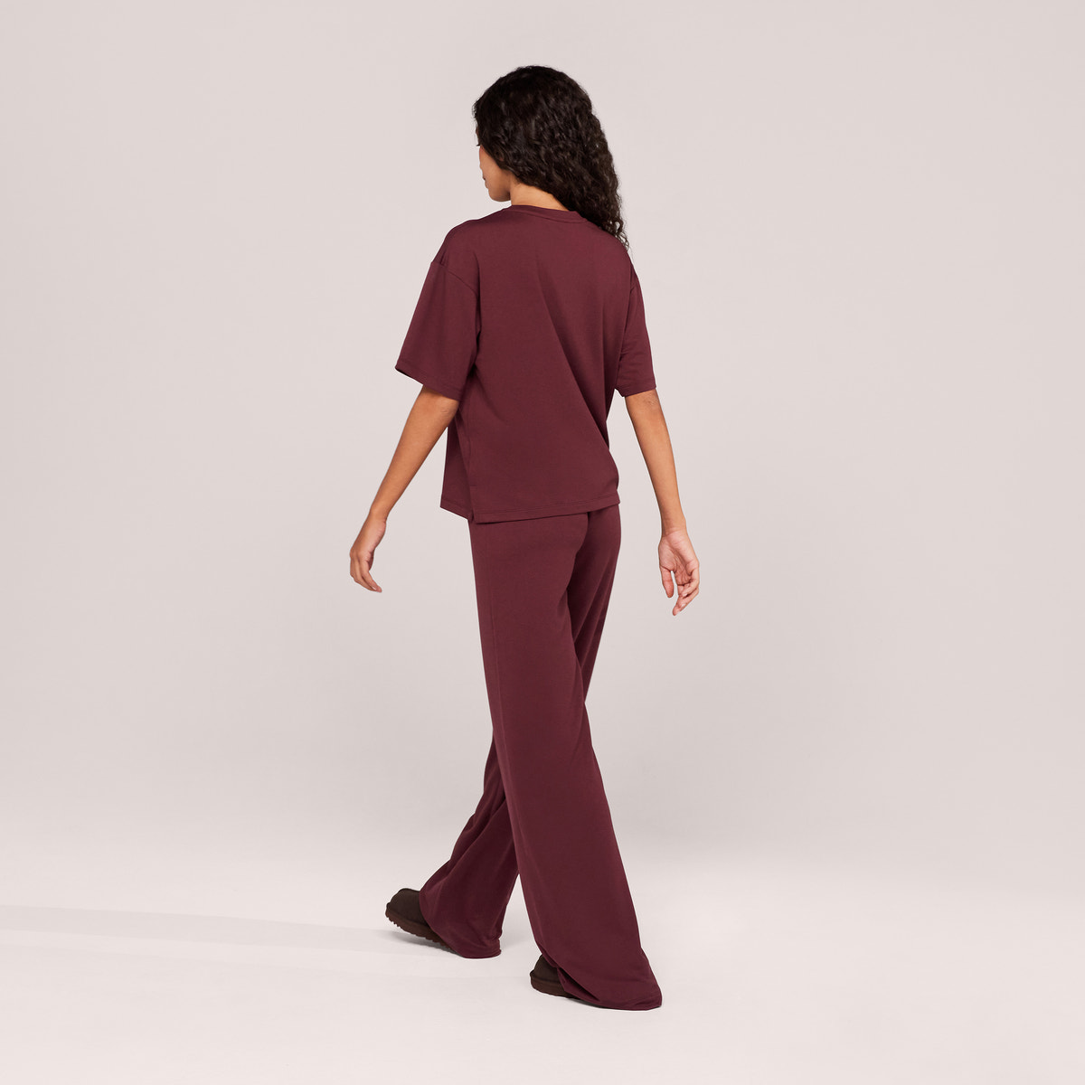 Soft Touch Wide Leg Lounge Set - Burgundy