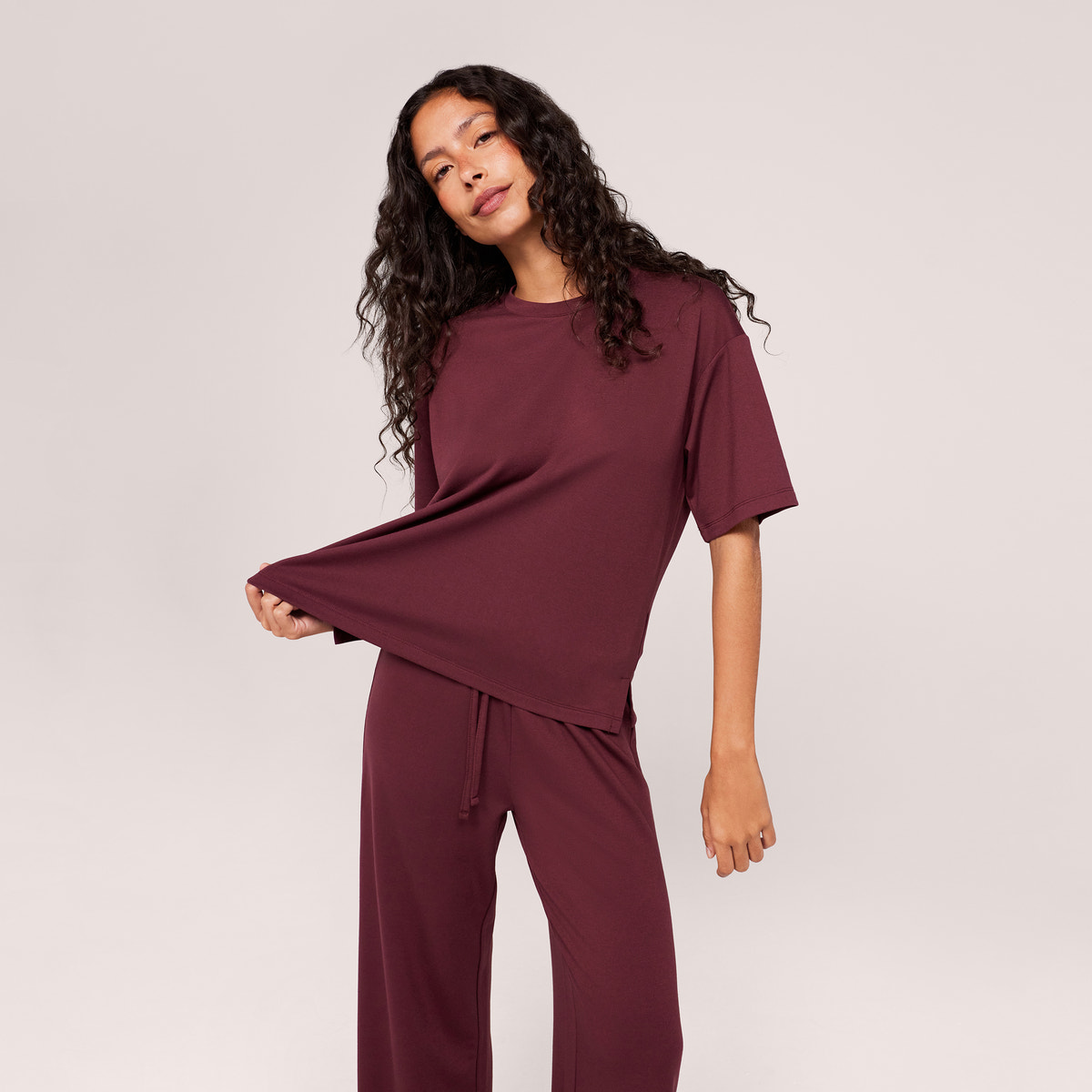 Soft Touch Wide Leg Lounge Set - Burgundy