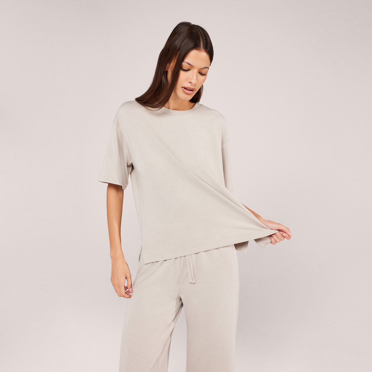 Soft Touch Wide Leg Lounge Set - Oatmeal Beige