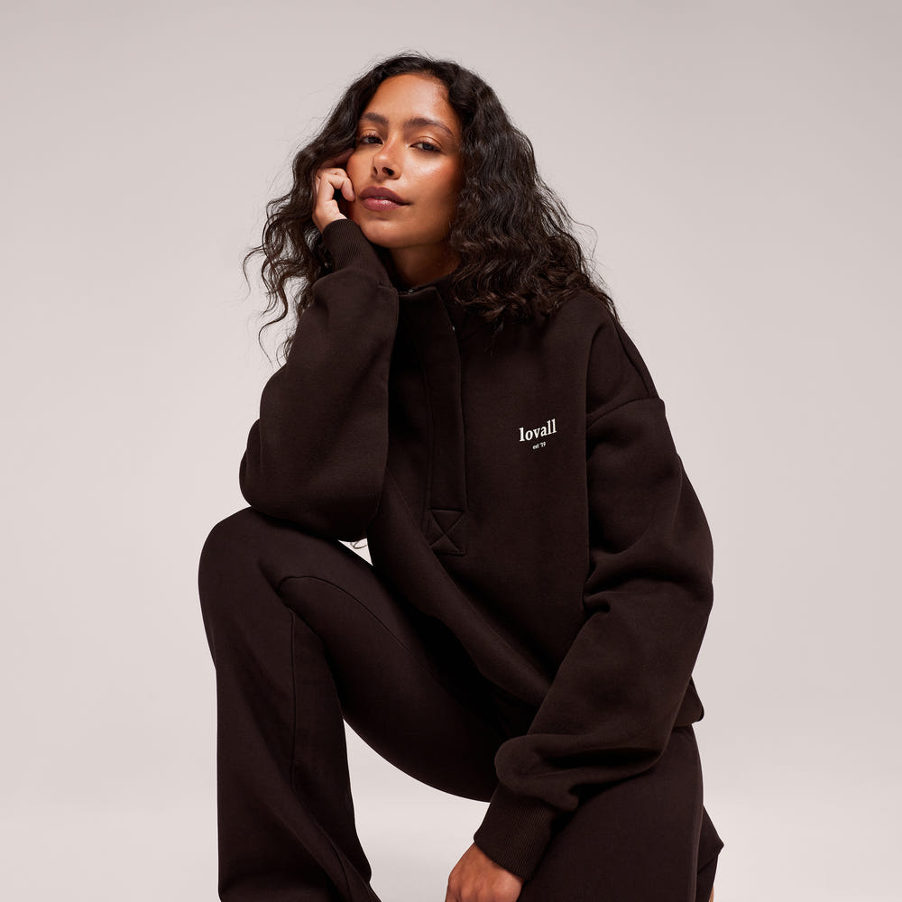 Heavyweight 1/4 Zip Sweatshirt - Espresso Brown