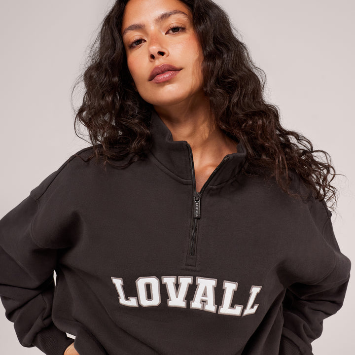 Loopback Varsity 1/4 Zip Sweatshirt - Black Coffee
