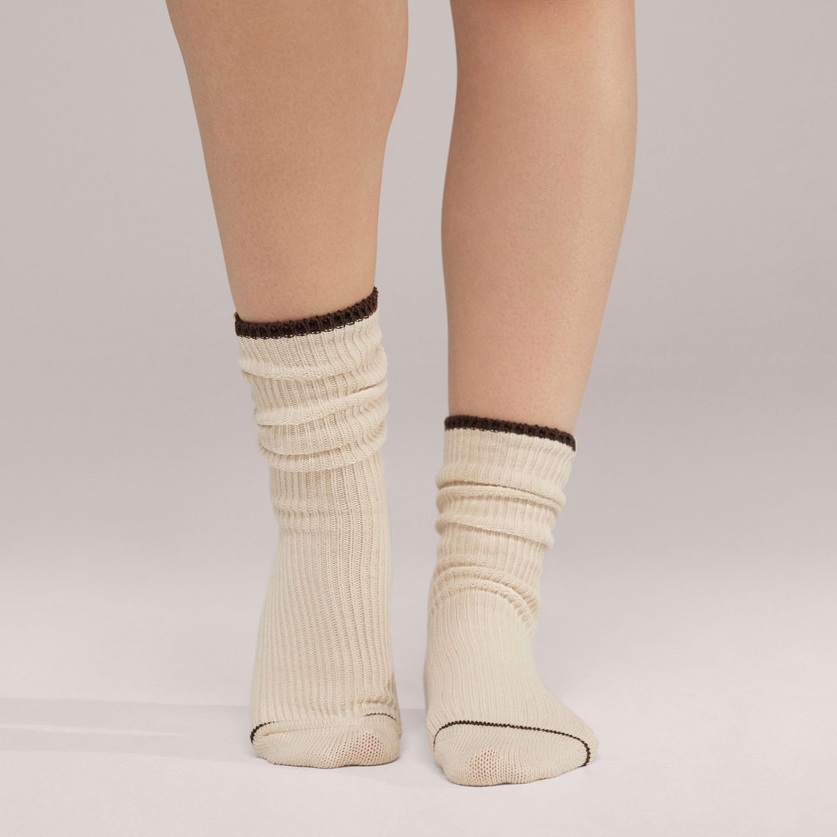 Knitted Rib Socks 2 Pack - Black Coffee/Beige