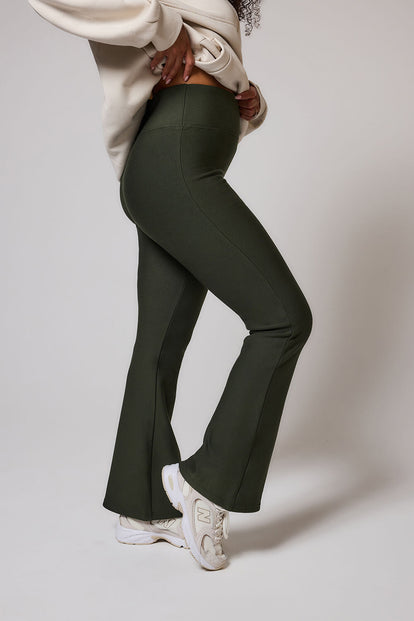 Curve Winter Flare Leggings - Deep Olive