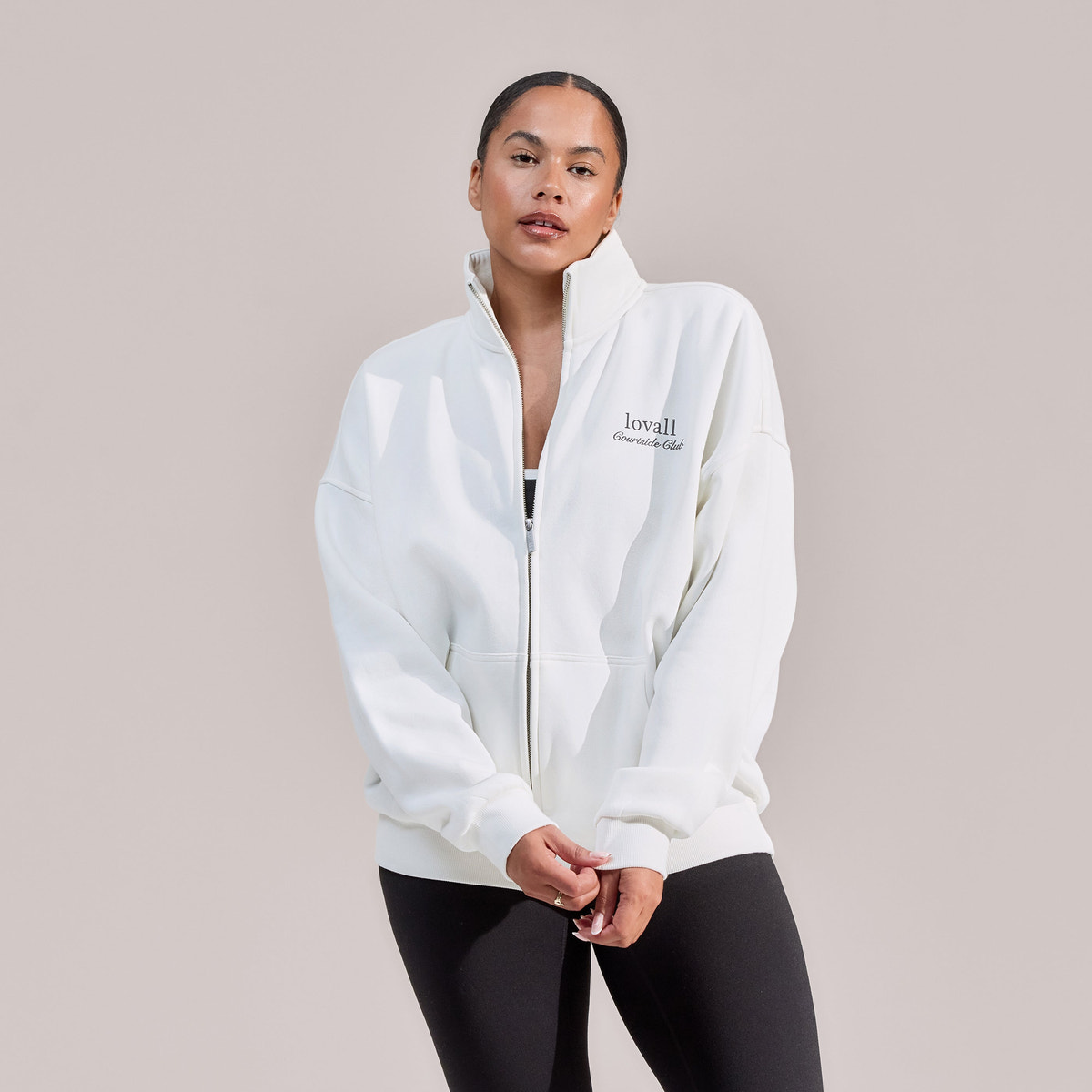 Organic Funnel Neck Zip Through - Off White