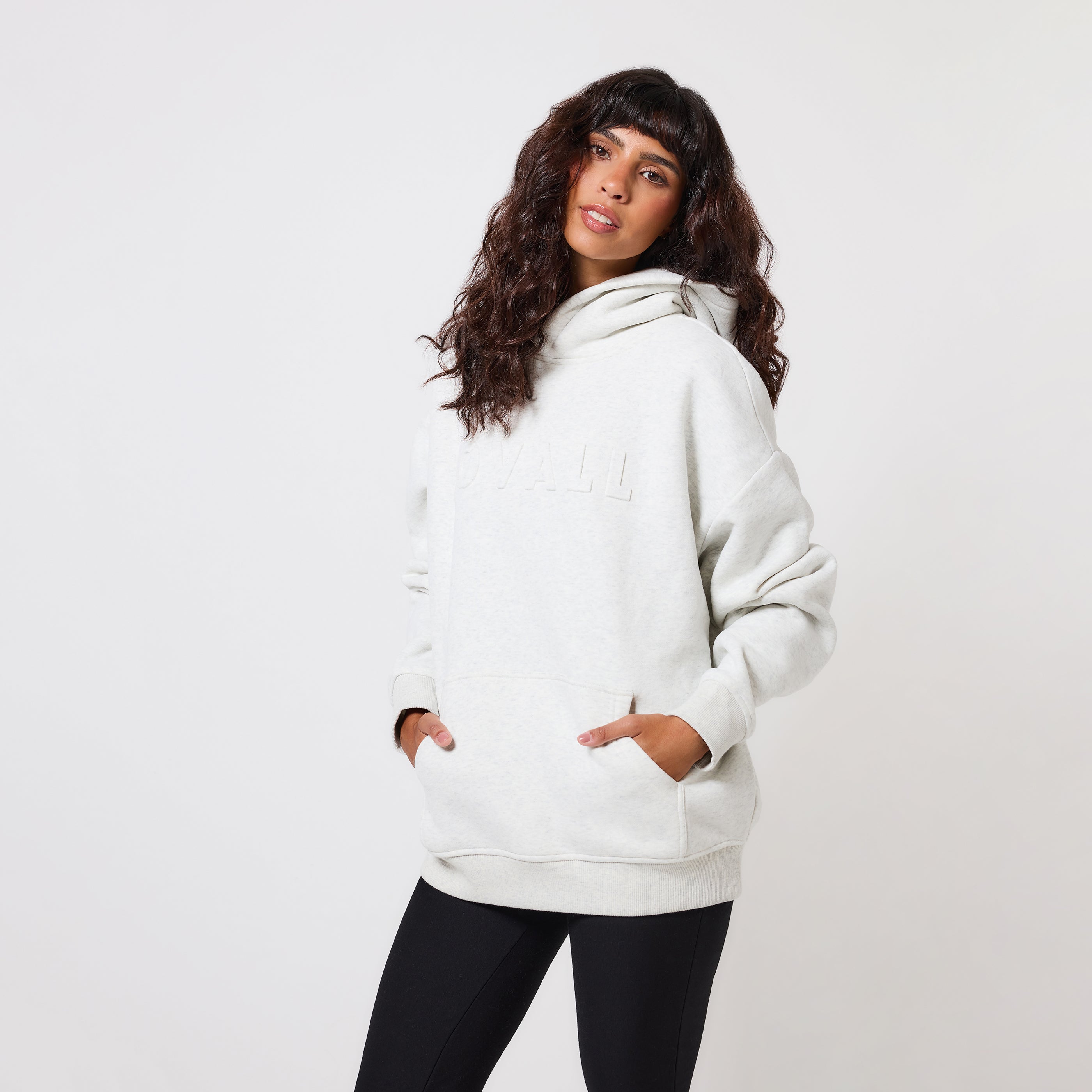 Heavyweight Embossed Oversized Hoodie - Light Grey Marl