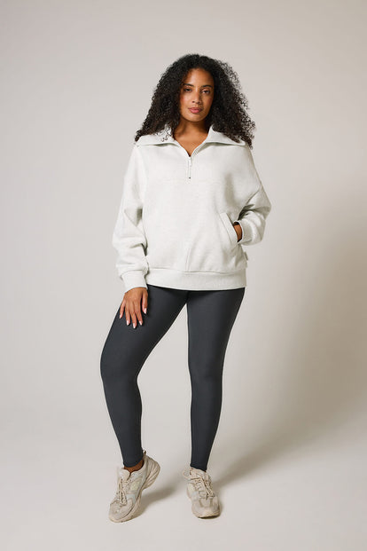 Curve ALL SZN Organic Oversized 1/4 Zip Sweatshirt - Light Grey Marl