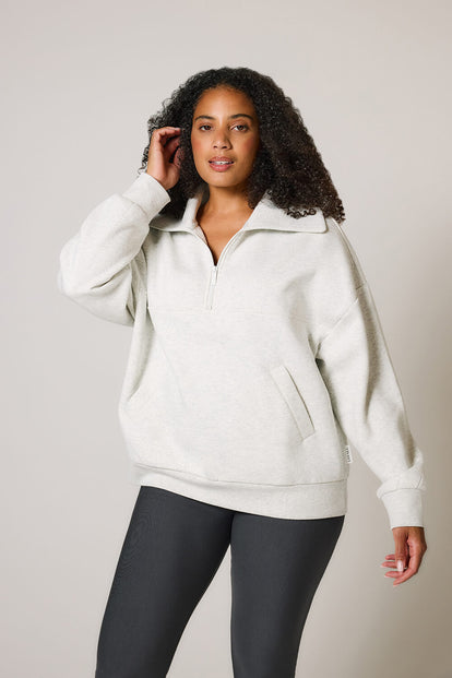 Curve ALL SZN Organic Oversized 1/4 Zip Sweatshirt - Light Grey Marl