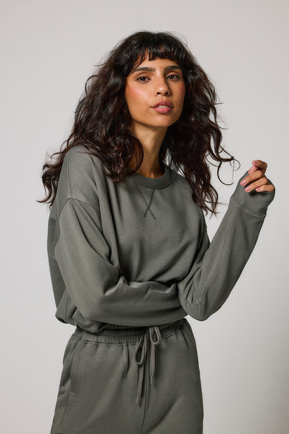 Curve Luxe Lounge Sweatshirt - Slate Green