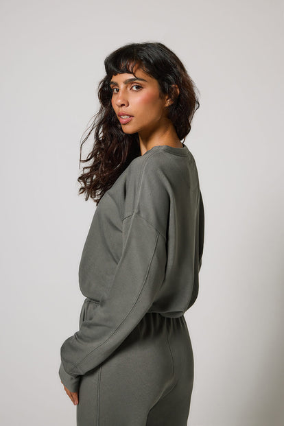 Curve Luxe Lounge Sweatshirt - Slate Green