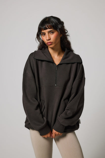 Curve ALL SZN Organic Oversized 1/4 Zip Sweatshirt - Black Coffee