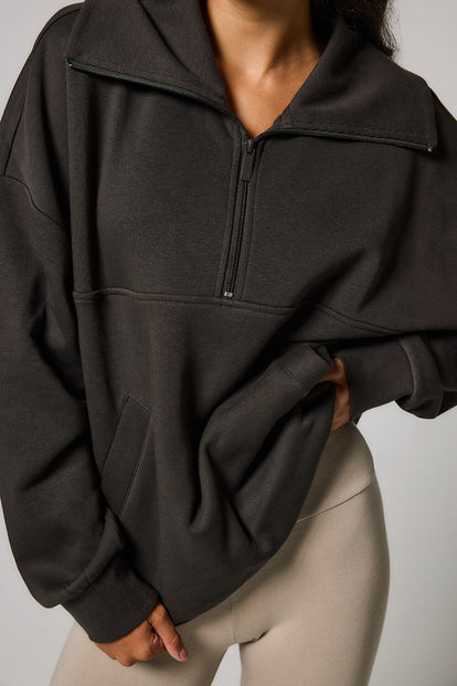 Curve ALL SZN Organic Oversized 1/4 Zip Sweatshirt - Black Coffee