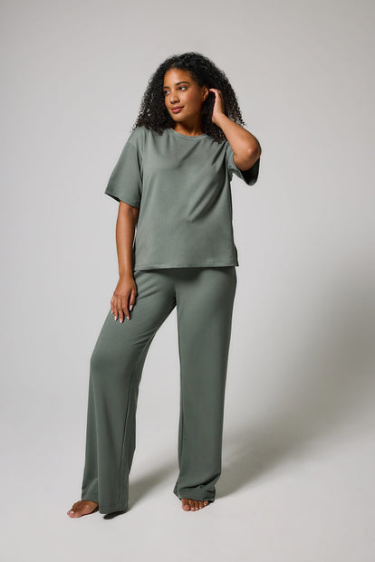 Soft Touch Wide Leg Lounge Set - Sage Green