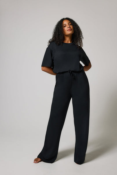 Soft Touch Wide Leg Lounge Set - Black