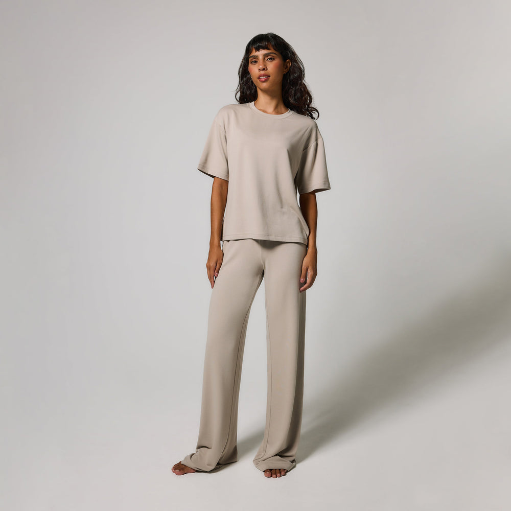 Curve Soft Touch Wide Leg Lounge Set - Oatmeal Beige