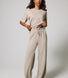 Soft Touch Wide Leg Lounge Set - Oatmeal Beige