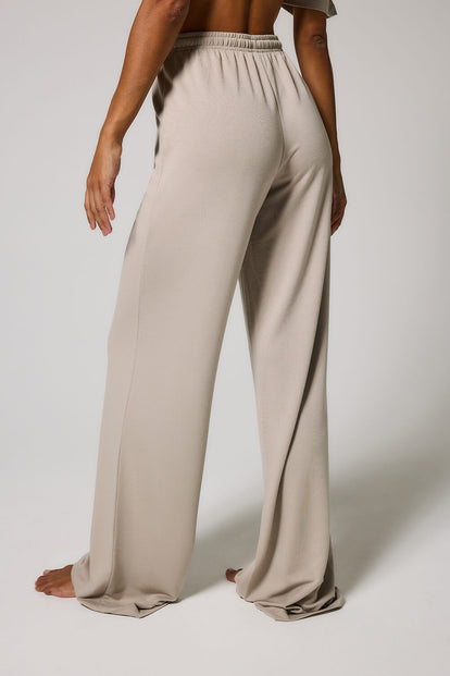 Soft Touch Wide Leg Lounge Set - Oatmeal Beige