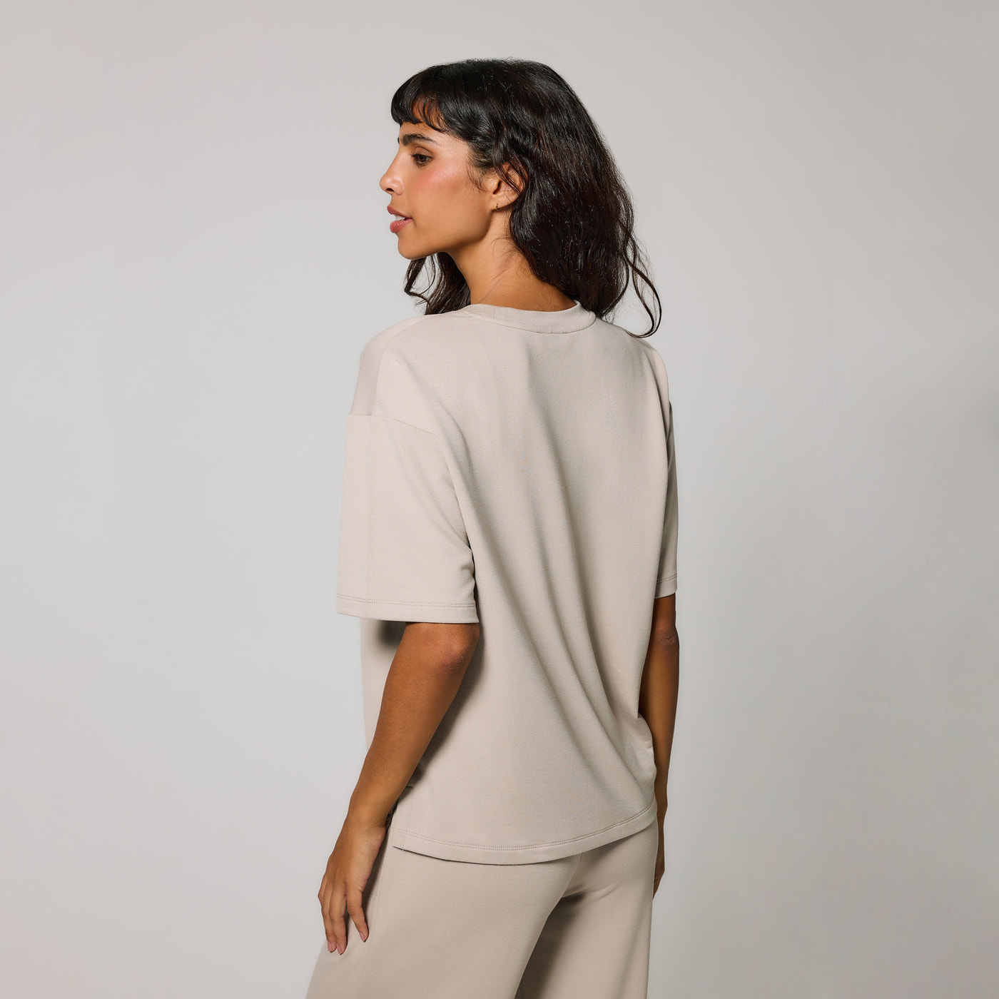 Soft Touch Wide Leg Lounge Set - Oatmeal Beige