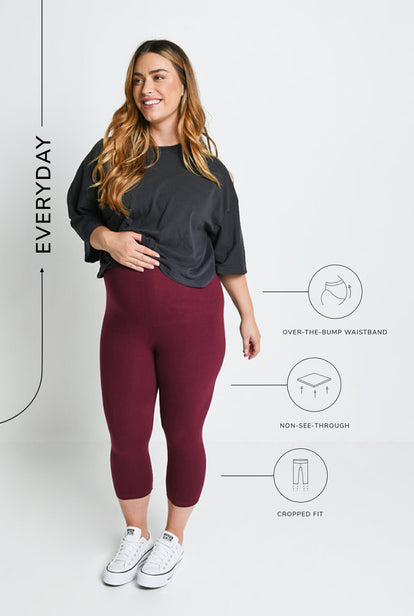 Maternity Everyday Cropped Leggings - Burgundy