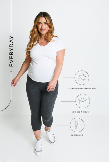 Maternity Everyday Cropped Leggings - Dark Grey Marl