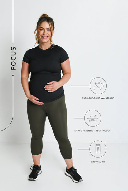 Maternity Focus Cropped Sports Leggings - Olive Green