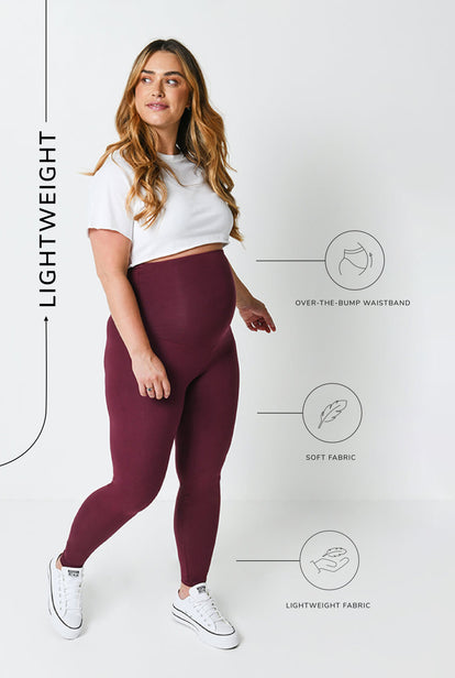 Maternity Lightweight Everyday Leggings - Burgundy