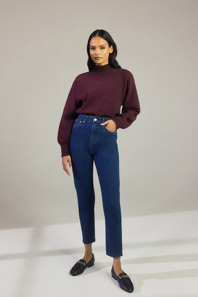 Slim Fit Mom Jeans - Dark Blue