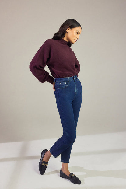 Slim Fit Mom Jeans - Dark Blue