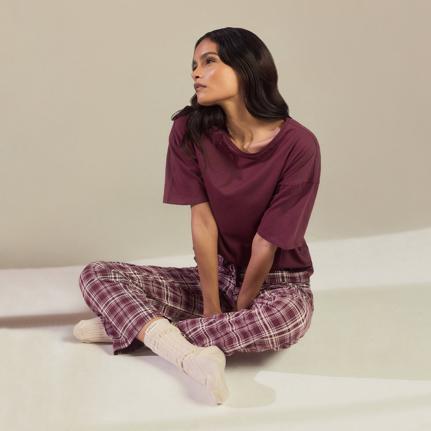 Pure Cotton Pyjama Set - Burgundy Check