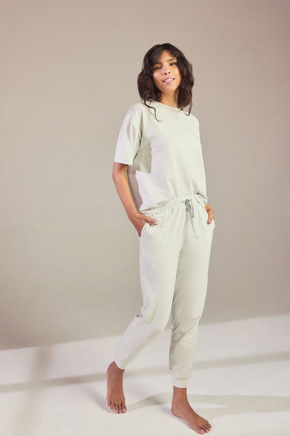 Curve Brushed Cotton Pyjama Set - Light Grey Striped