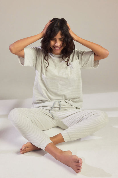 Brushed Cotton Pyjama Set - Light Grey