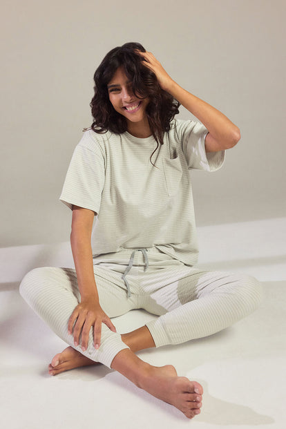 Brushed Cotton Pyjama Set - Light Grey