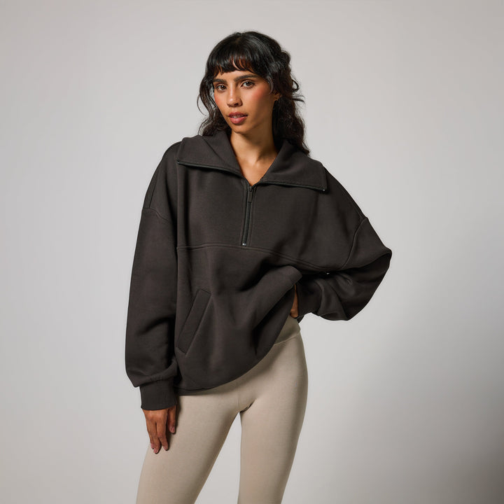 ALL SZN Organic Oversized 1/4 Zip Sweatshirt - Black Coffee