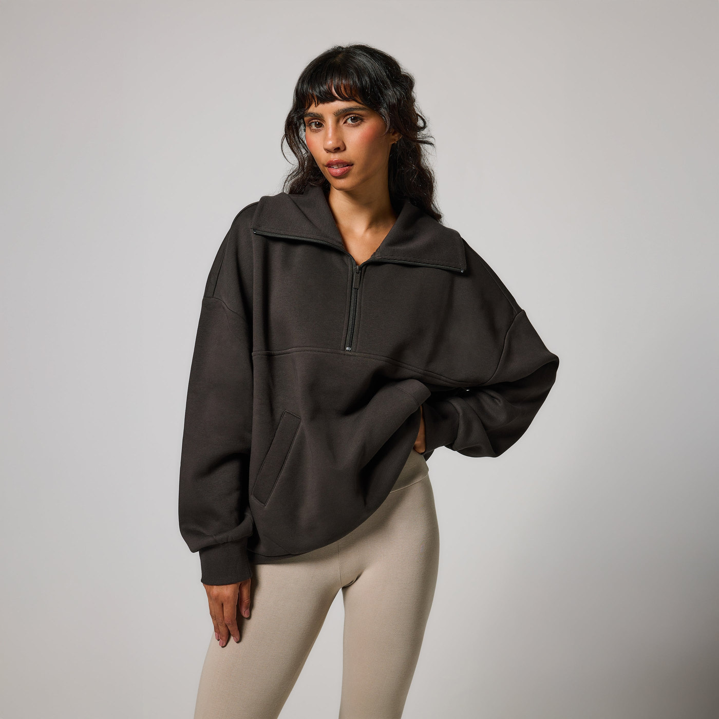 ALL SZN Organic Oversized 1/4 Zip Sweatshirt - Black Coffee