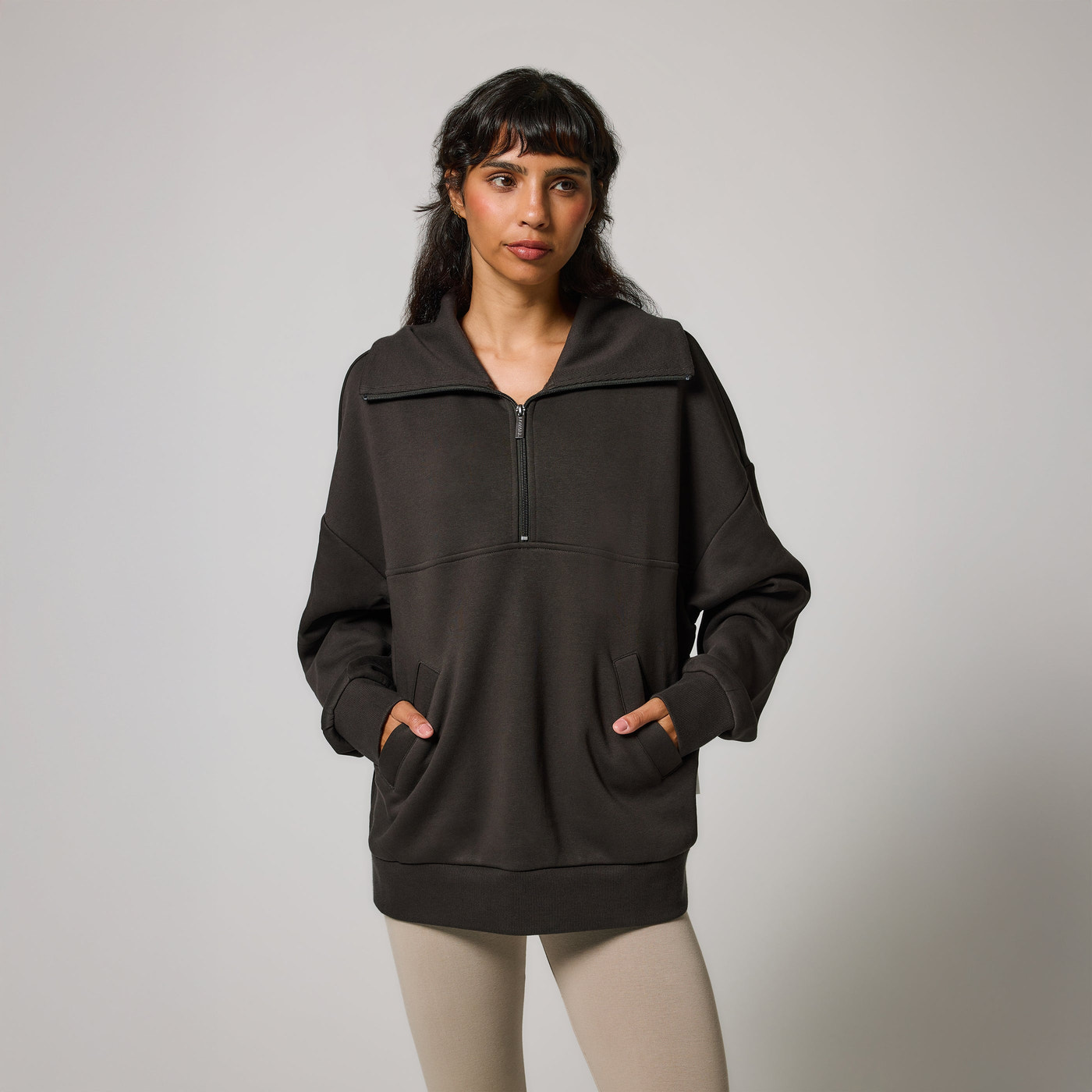 ALL SZN Organic Oversized 1/4 Zip Sweatshirt - Black Coffee