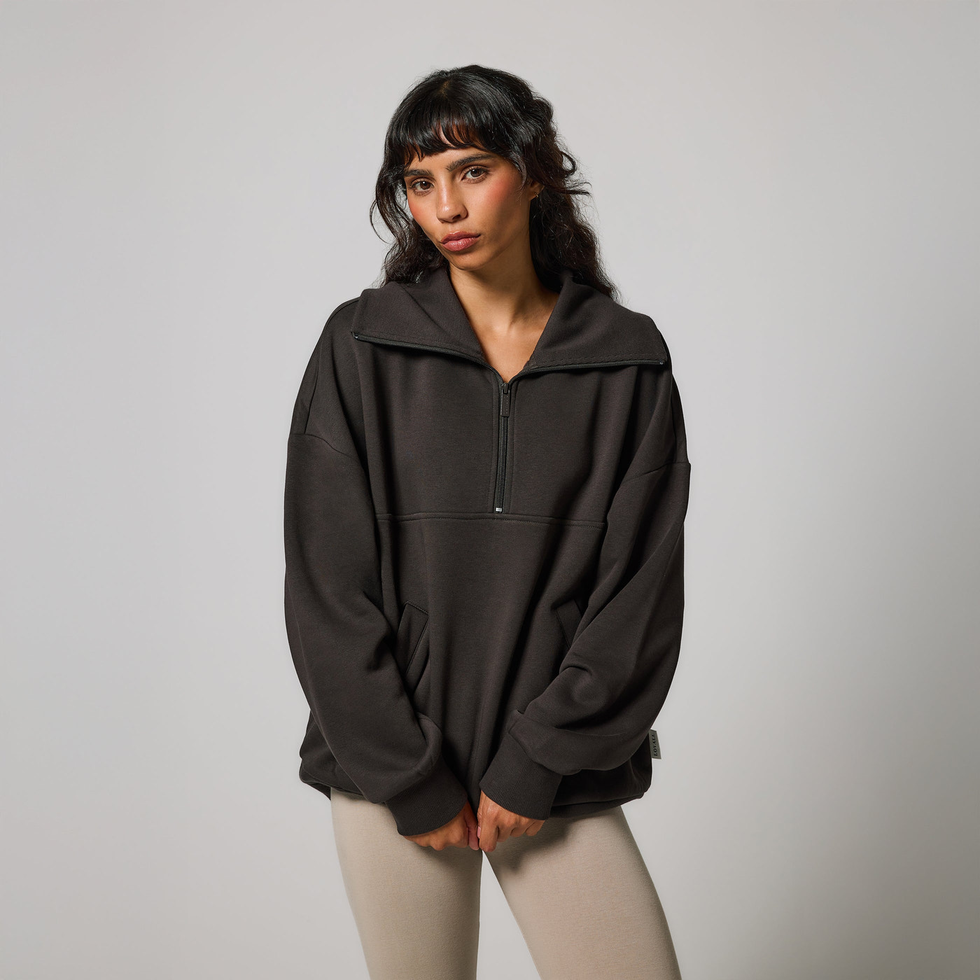 Curve ALL SZN Organic Oversized 1/4 Zip Sweatshirt - Black Coffee