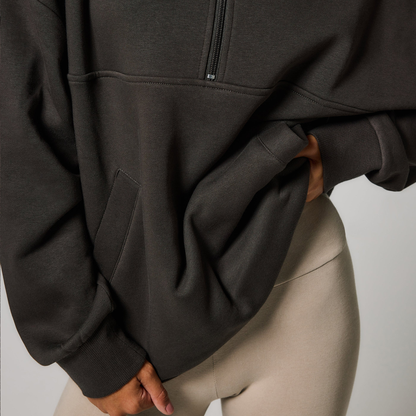 Curve ALL SZN Organic Oversized 1/4 Zip Sweatshirt - Black Coffee