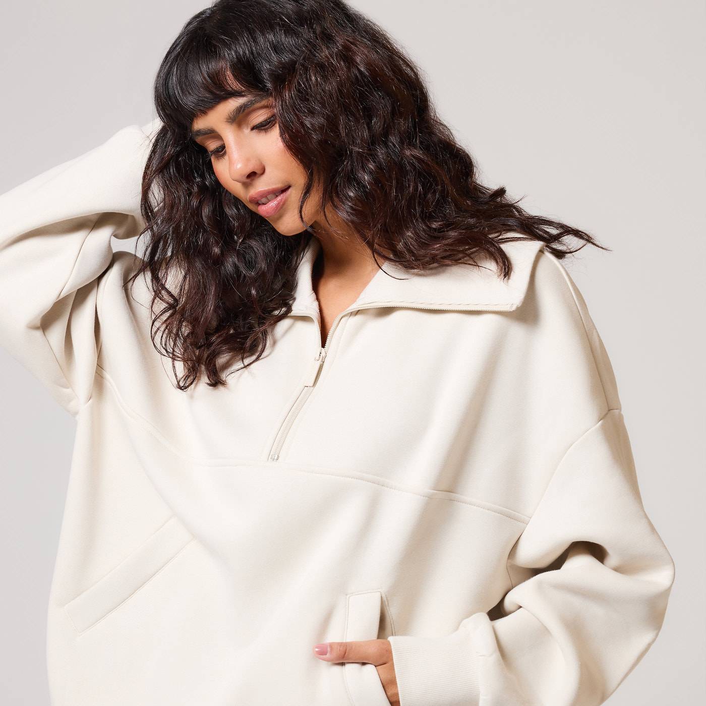 ALL SZN Organic Oversized 1/4 Zip Sweatshirt - Ecru