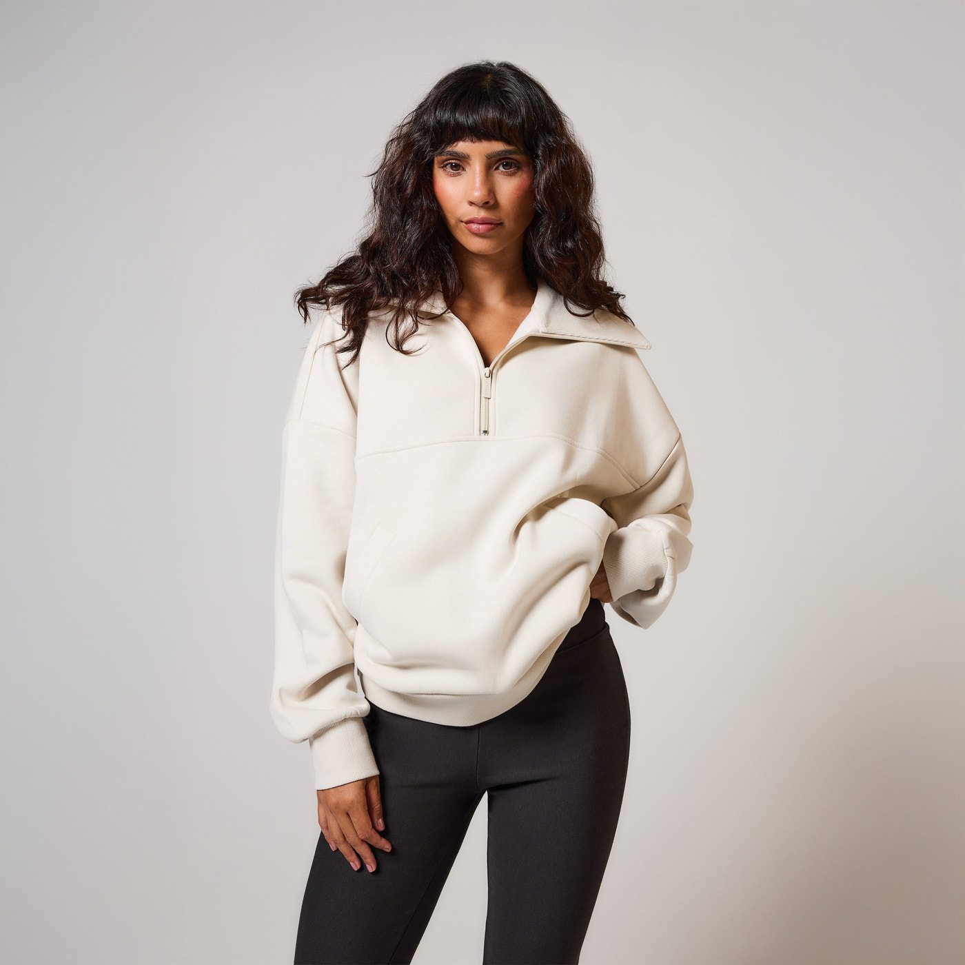 ALL SZN Organic Oversized 1/4 Zip Sweatshirt - Ecru