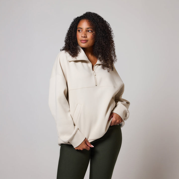 ALL SZN Organic Oversized 1/4 Zip Sweatshirt - Ecru